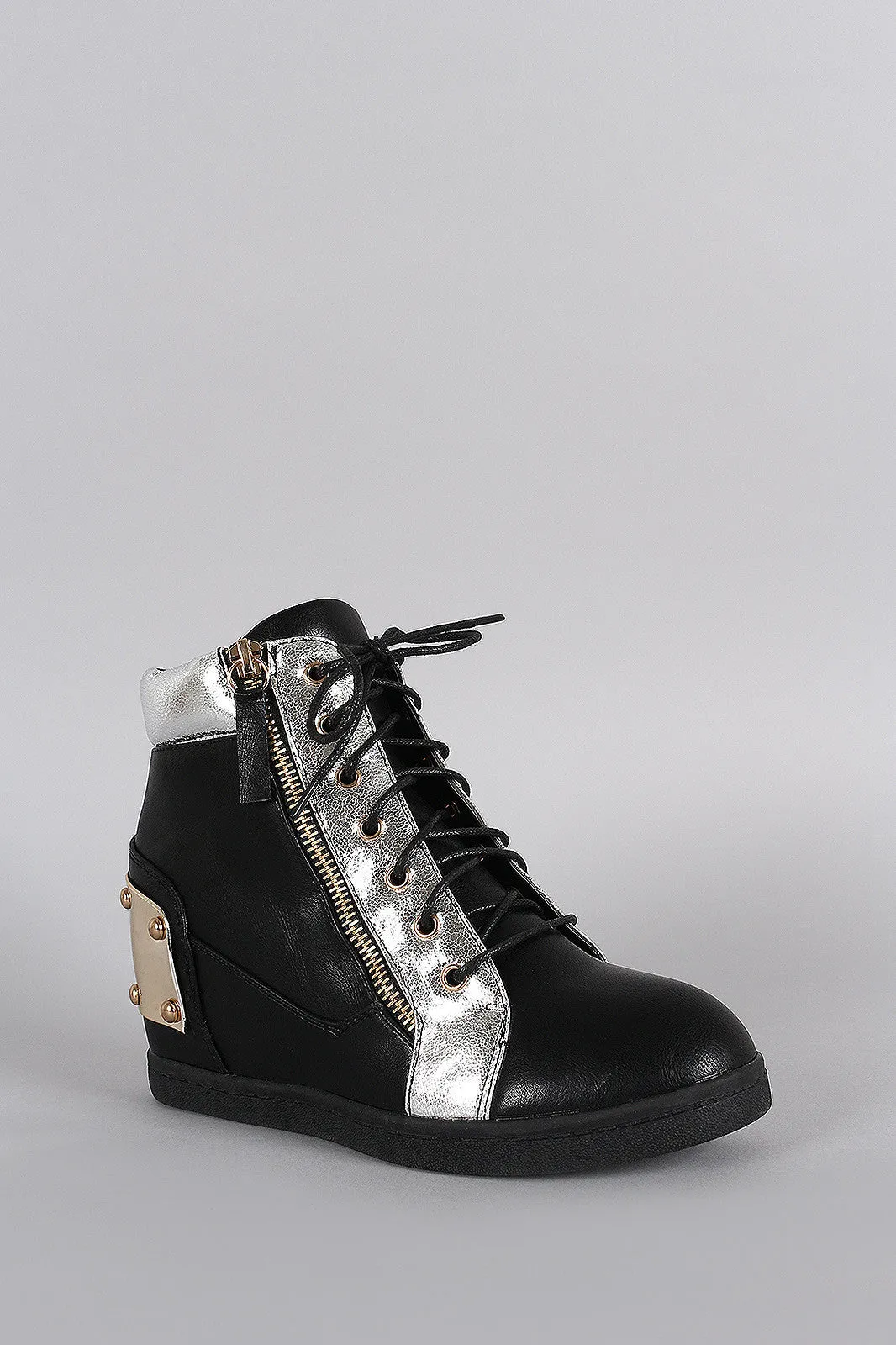 Studded High Top Lace Up Wedge Sneaker