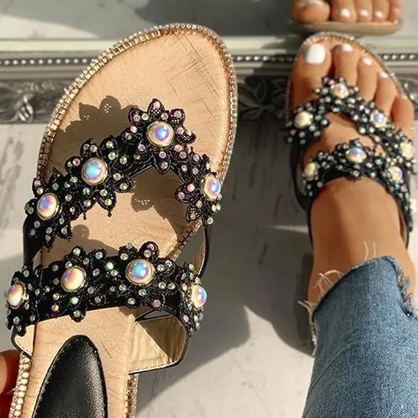 studded toe post flat slipper