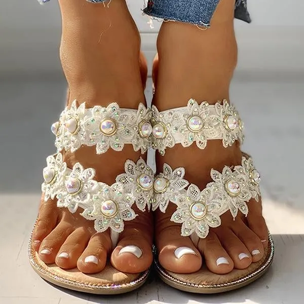 studded toe post flat slipper