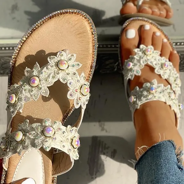 studded toe post flat slipper