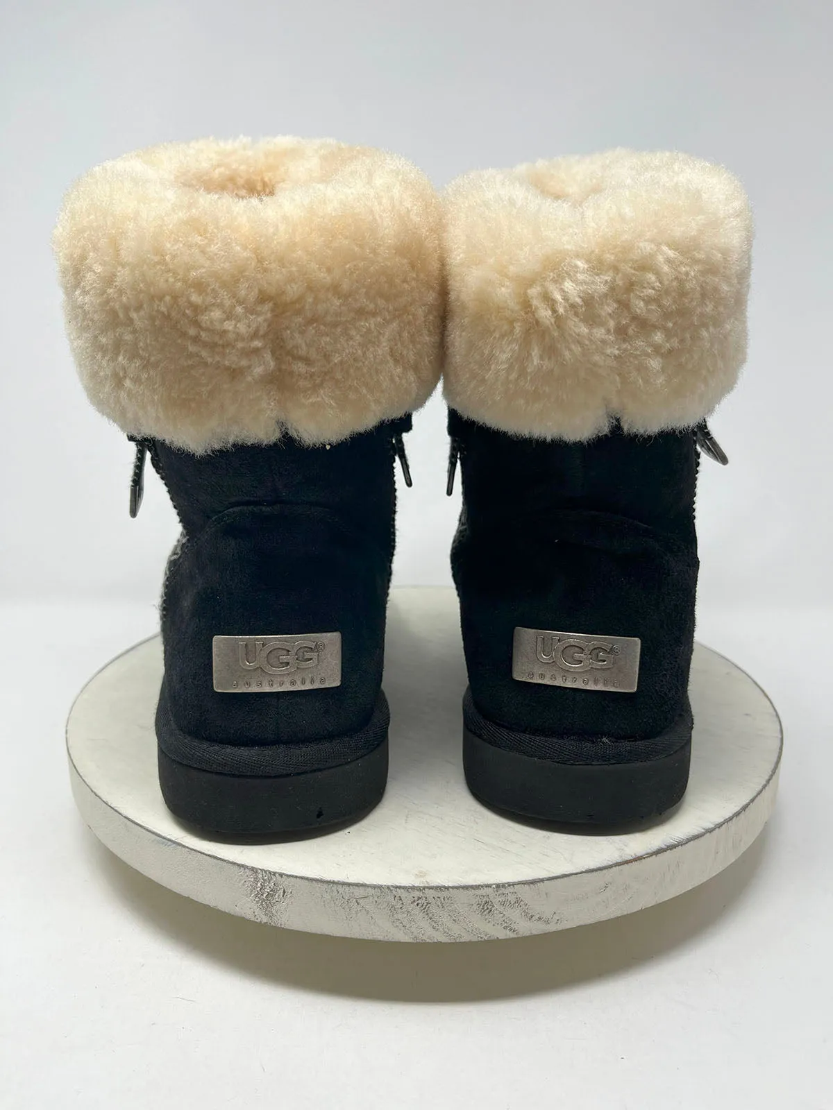 Ugg Size 10 Black & Cream Embroidered Winter Boots