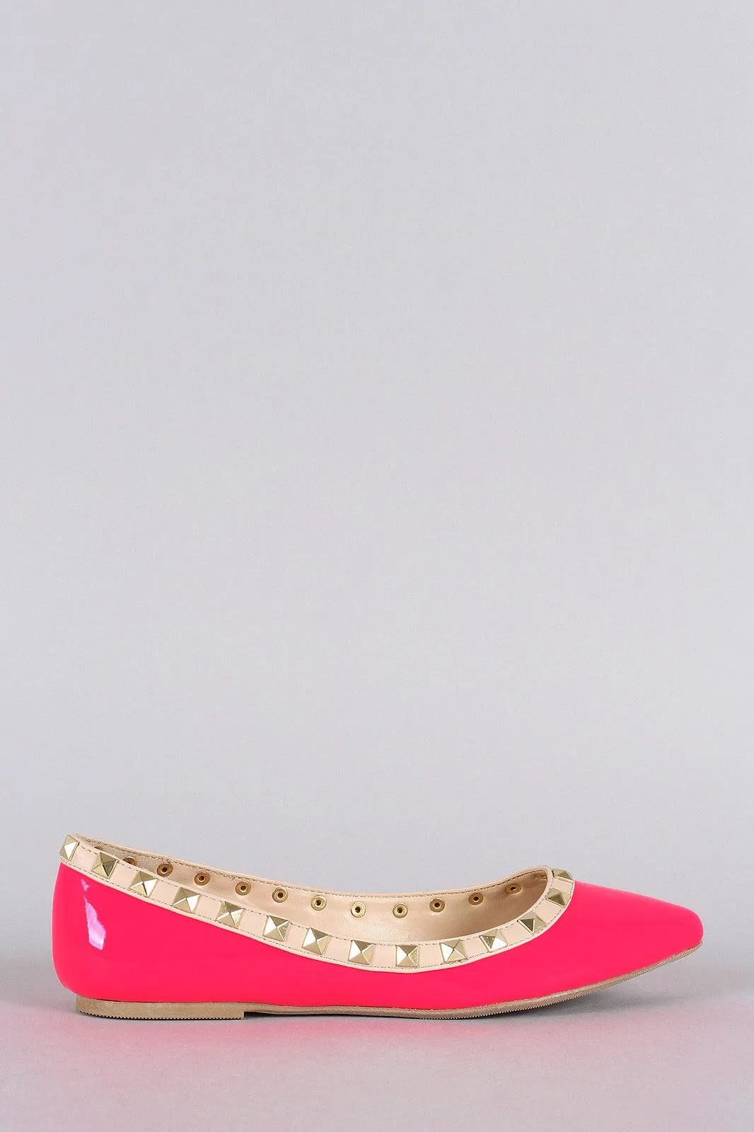 Wild Diva Lounge Studded Pointy Toe Neon Flat